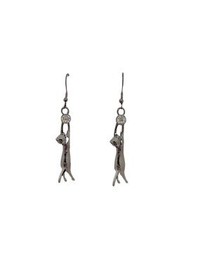 Playful Cat Dangle Earrings in Shiny Gunmetal